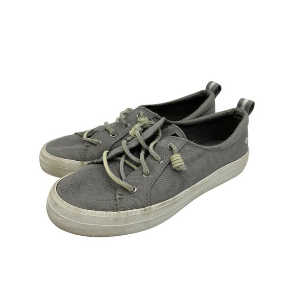 Sperry Womens Canvas Gray Slip-On Sneakers Size 8 Leather Shoe Strings - Picture 2 of 9